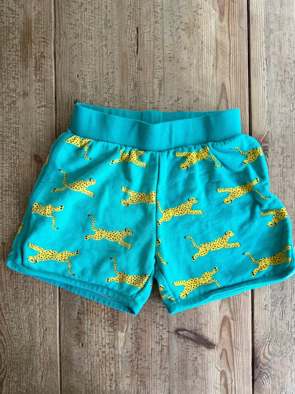 Hanna Andersson Teal Shorts with Yellow Cheetah Print